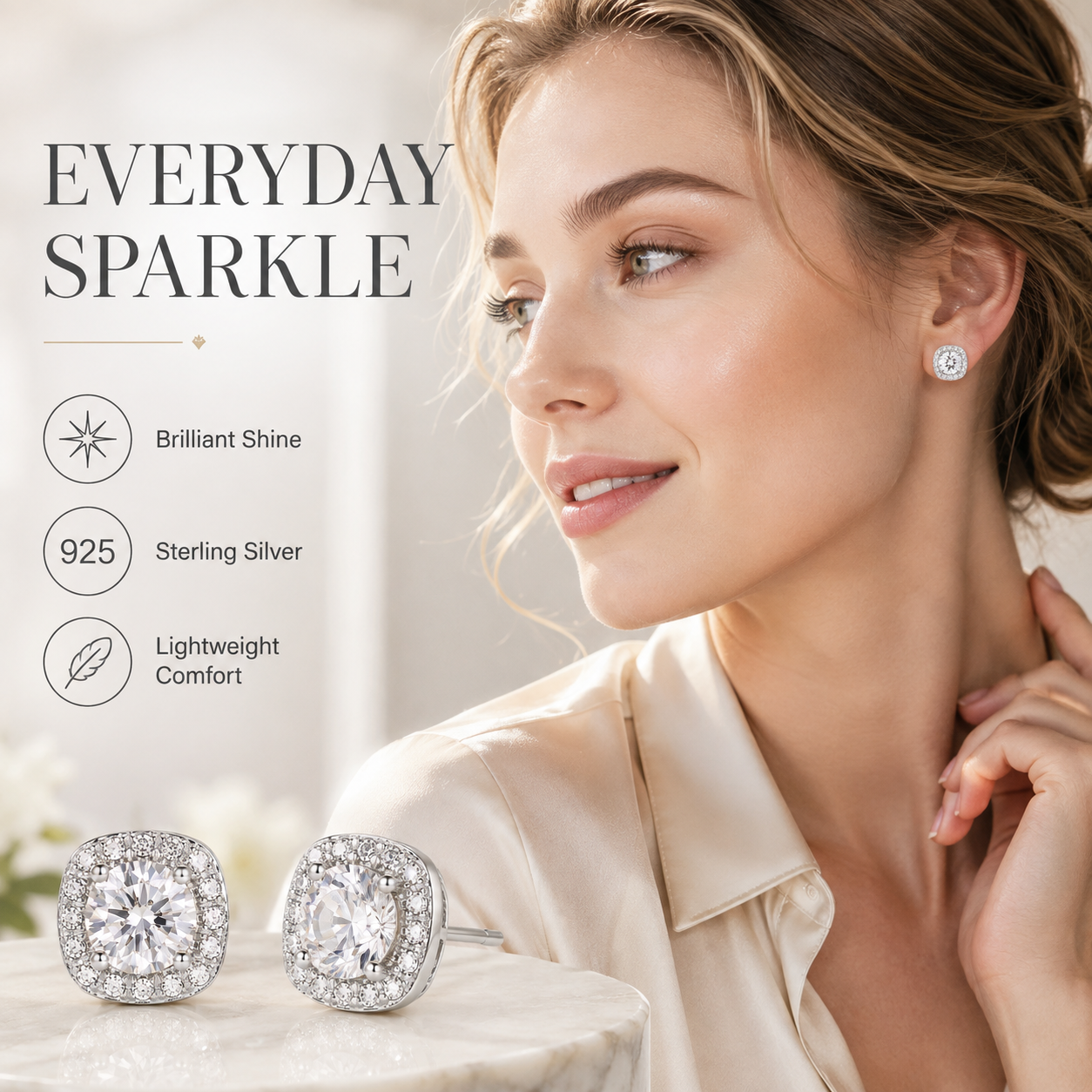 Halo Moissanite Stud Earrings