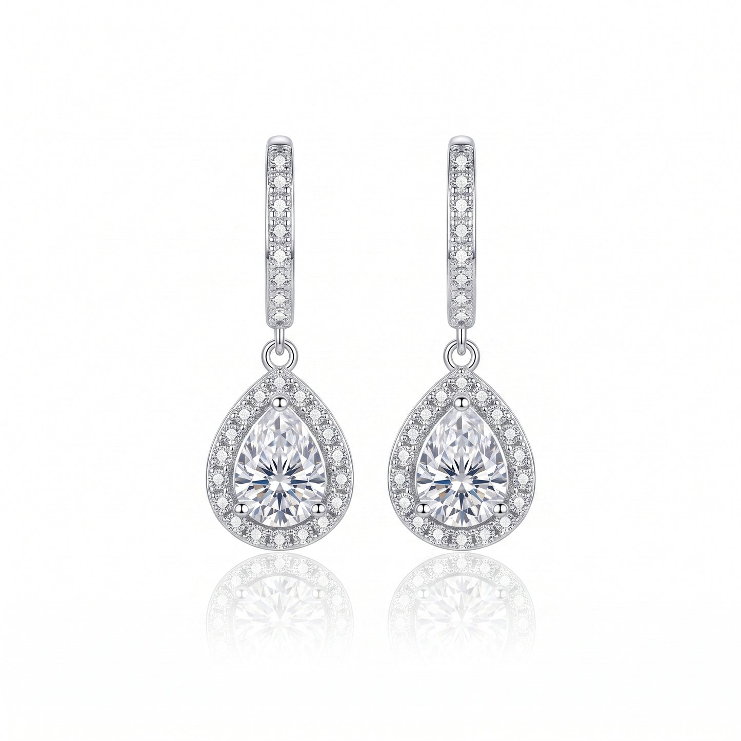 Moissanite Halo Drop Earrings