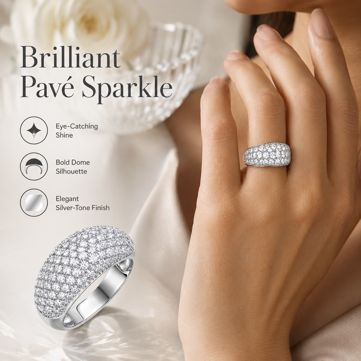 Moissanite Pavé Dome Ring