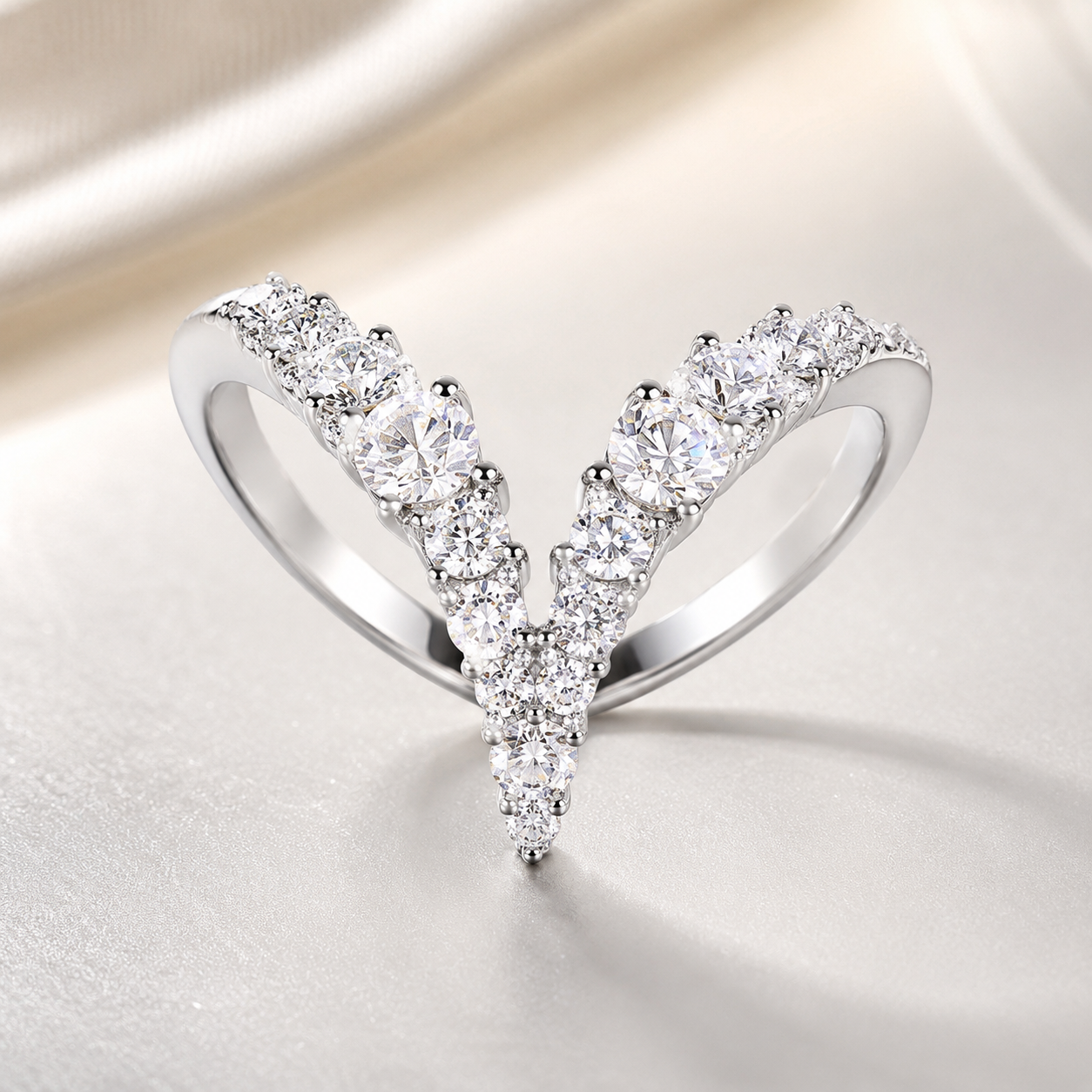 V-Shaped Moissanite Crown Ring