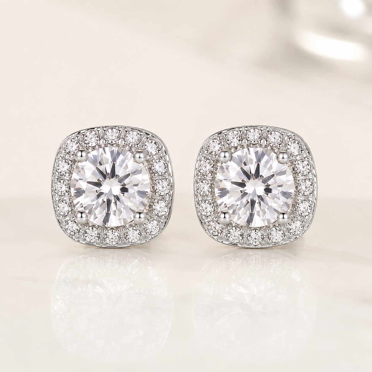 Halo Moissanite Stud Earrings