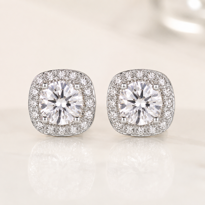 Halo Moissanite Stud Earrings