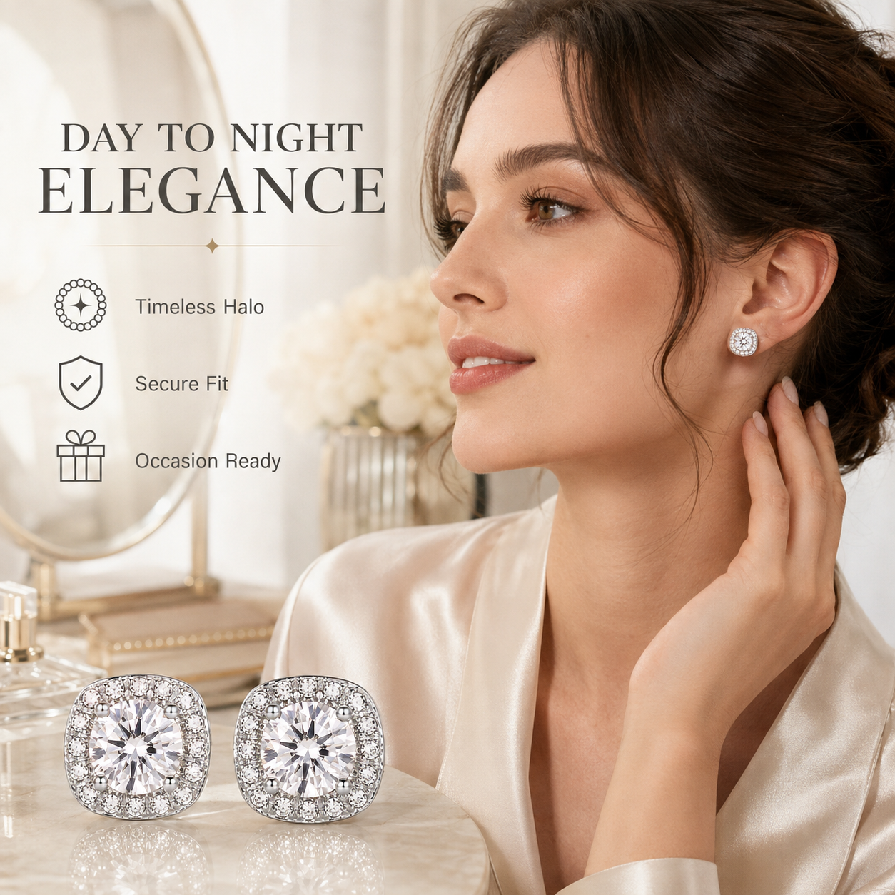 Halo Moissanite Stud Earrings