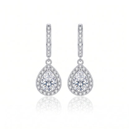Moissanite Halo Drop Earrings