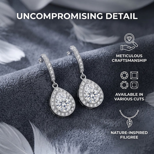 Moissanite Halo Drop Earrings